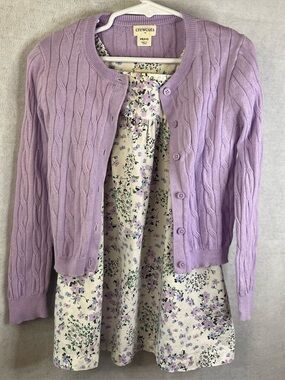 Crewcuts Girls 2 Piece Set Floral Dress And Cable Knit Cardigan Sz 3-4 Years